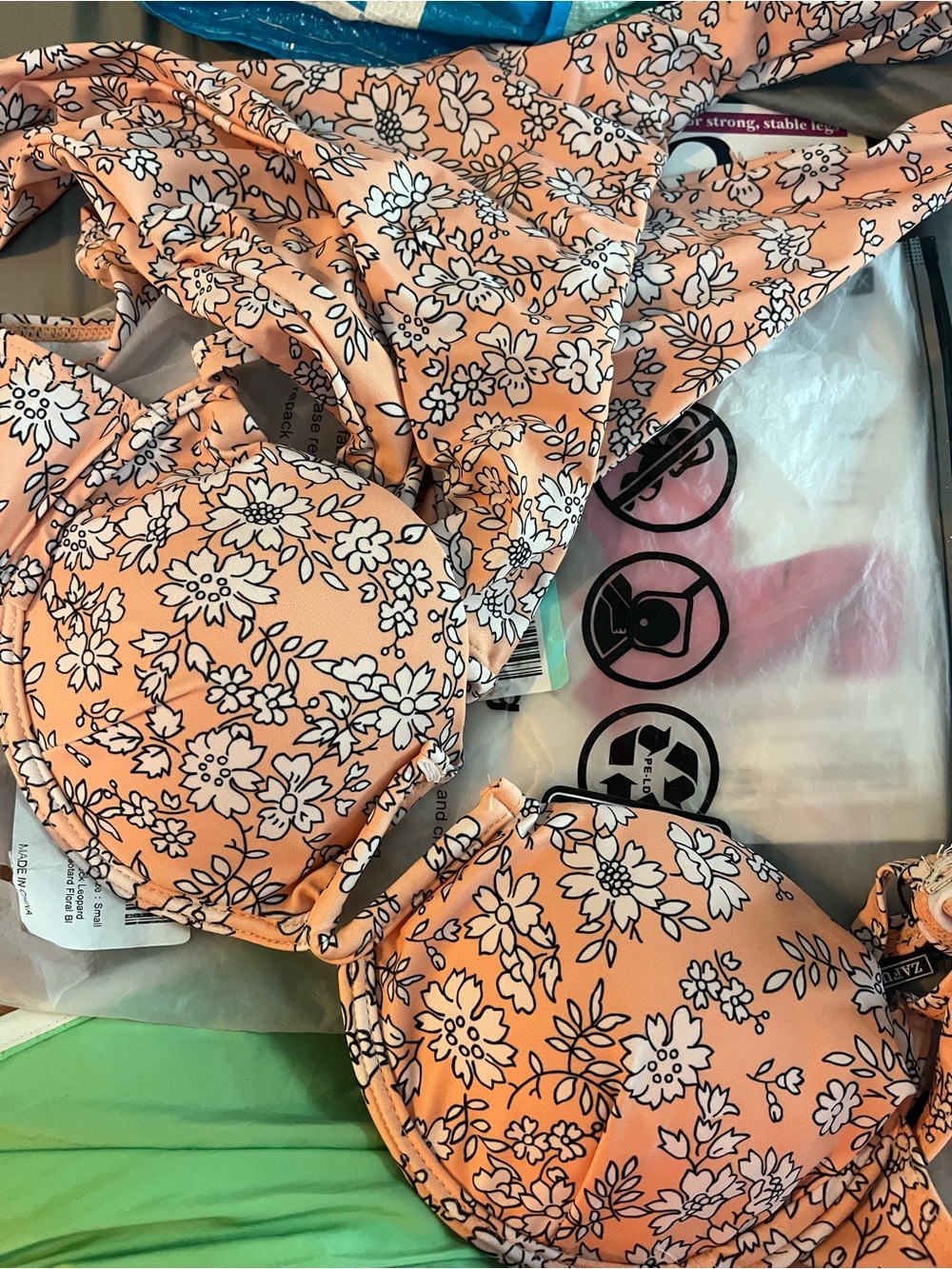 Peach Floral Two Piece Swimsuit for Woman- Floral Print Brand New with tags